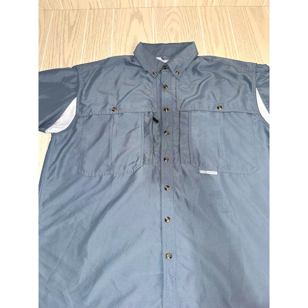 Drake Waterfowl Systems Mens Size L Gray Button-Up Shirt Pockets Polyester